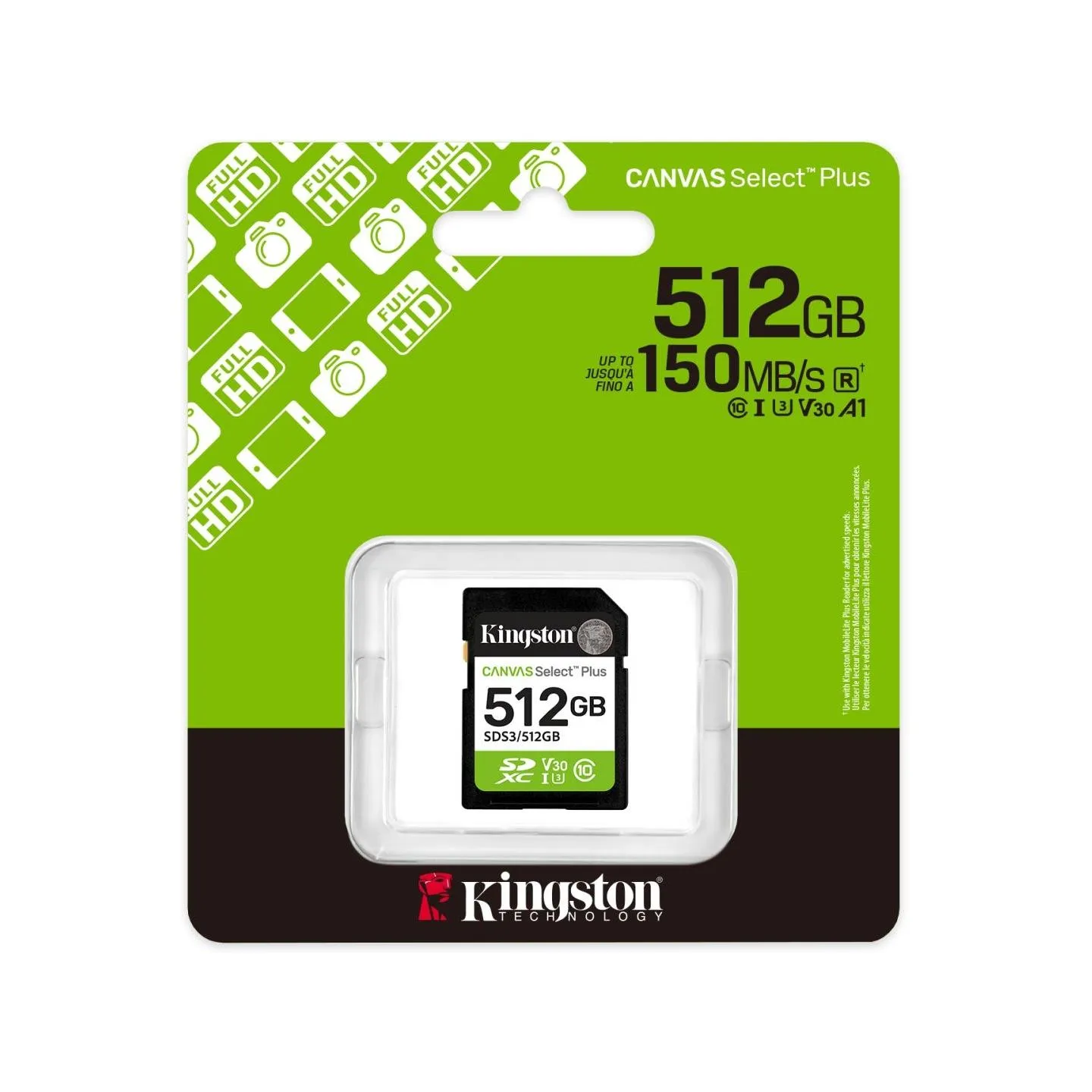 Kingston Memory card SD 512GB Canvas Select Plus Gen3 150MB/s