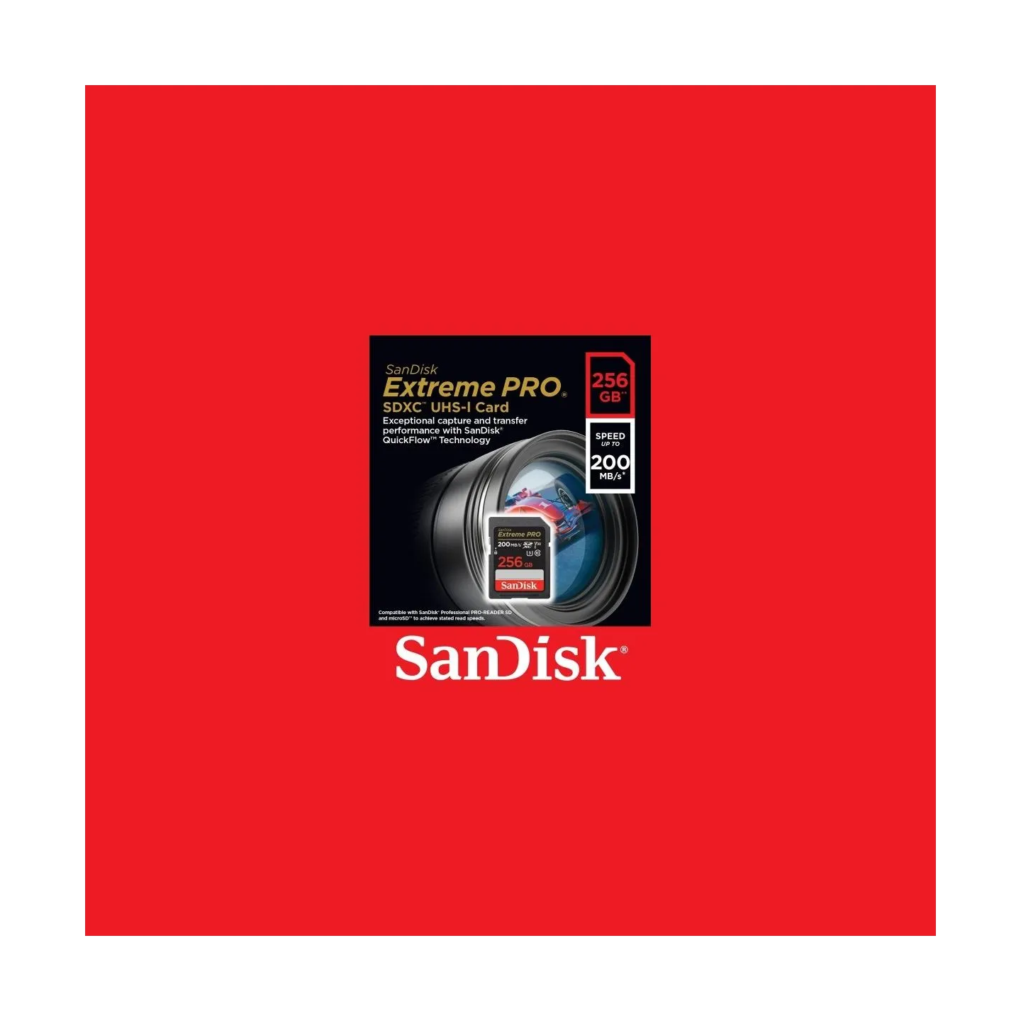 Sandisk Extreme PRO 256GB SDXC Memory Card + 2 years RescuePRO Deluxe up to 200MB/s & 140MB/s Read/Write speeds, UHS-I, Class 10