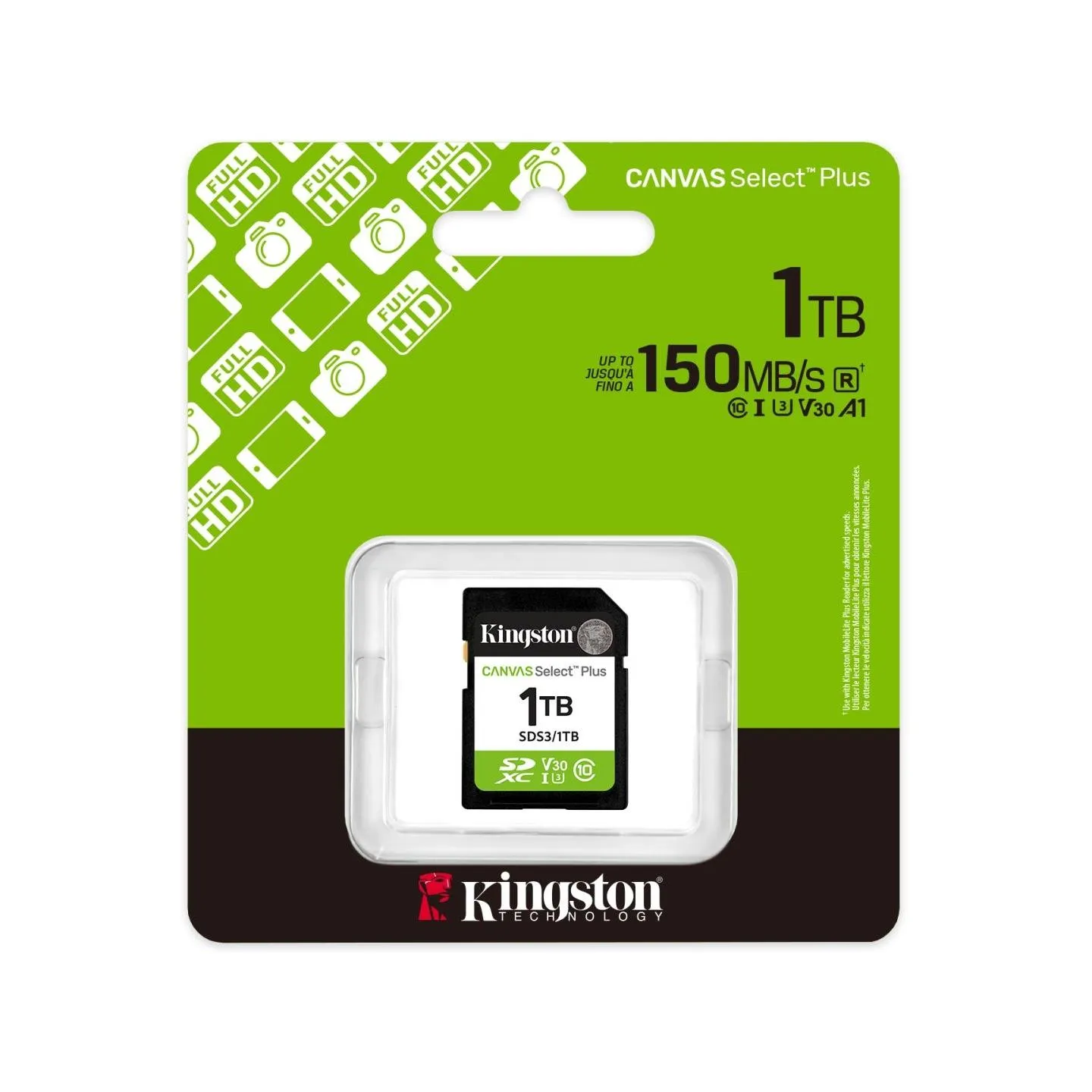 Kingston Canvas Select Plus | 1000 GB | SD | Flash memory class Class 10, UHS-I, U1/U3, Video Class 10/30