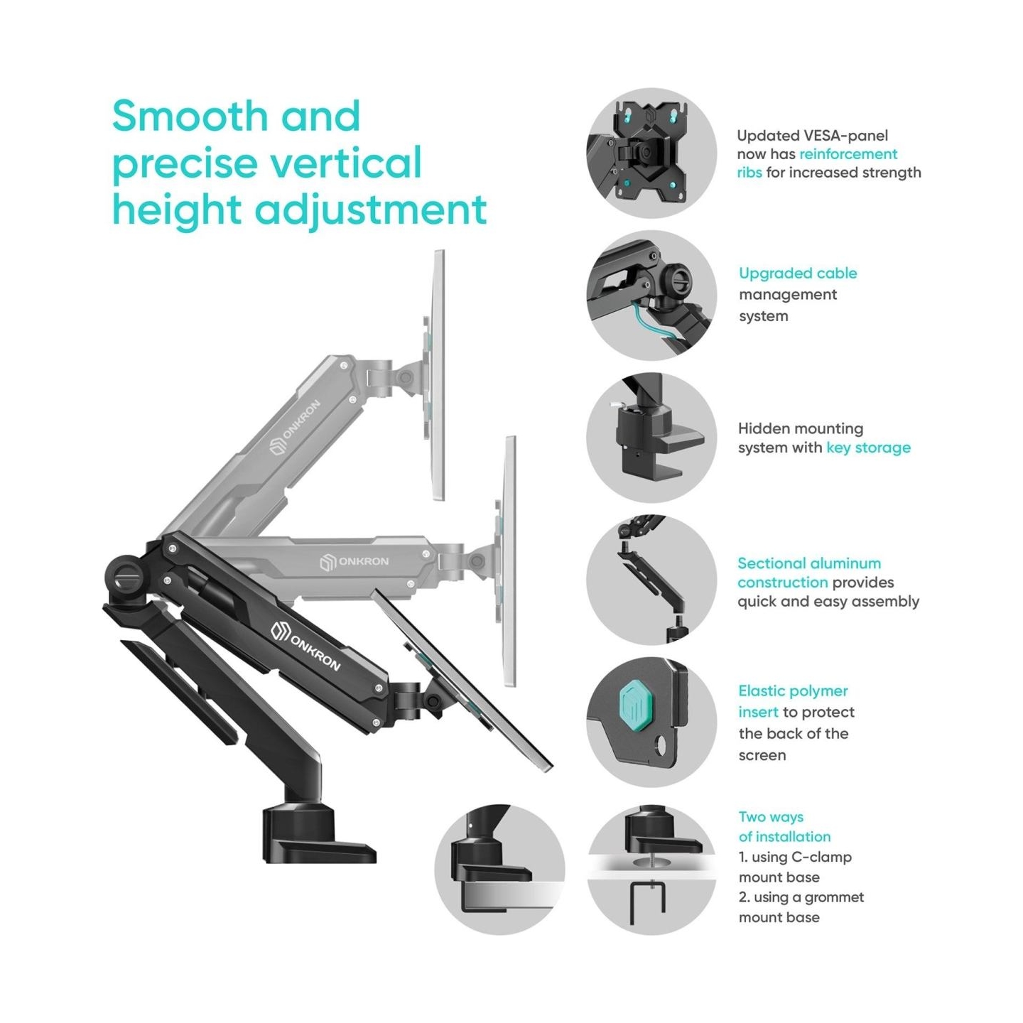 Onkron MONITOR ACC DESK MOUNT/13-34" BLACK G90-B ONKRON