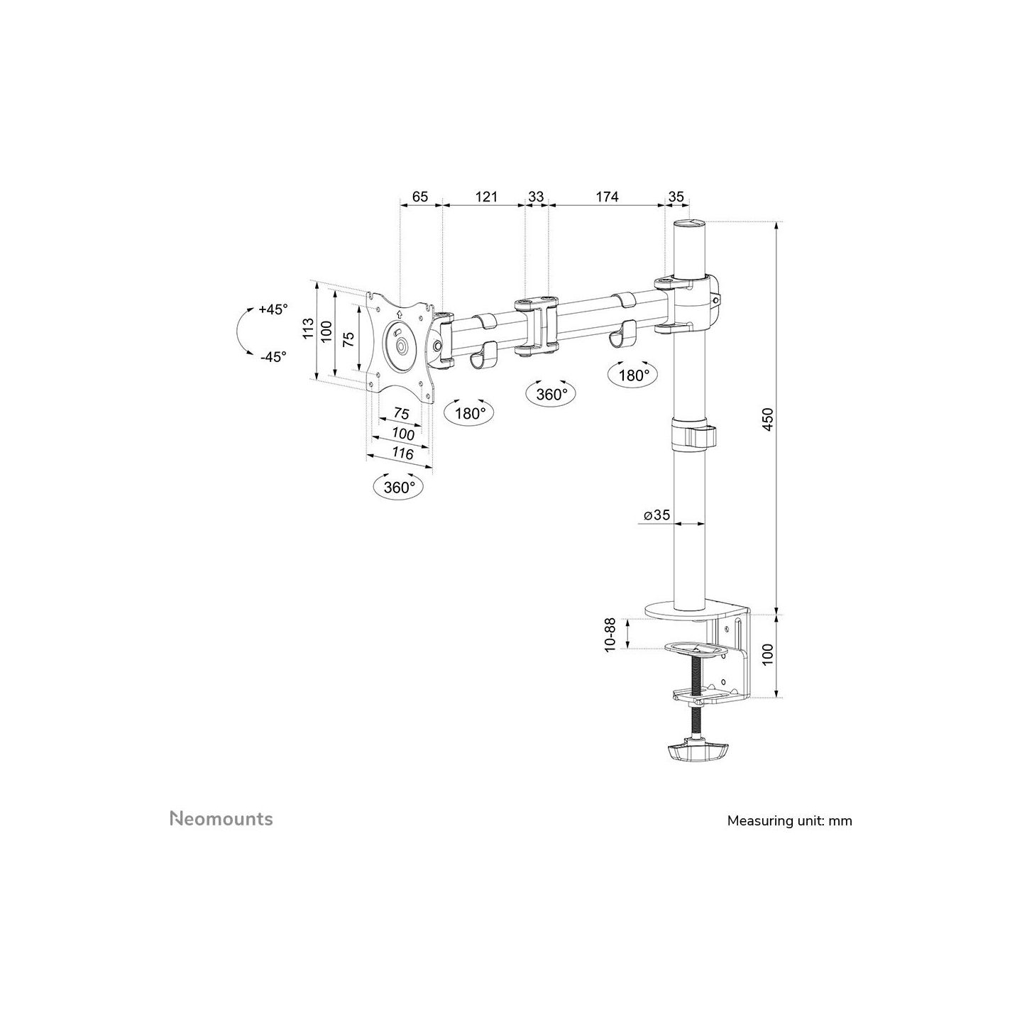 Neomounts MONITOR ACC DESK MOUNT/10-30" NM-D135WHITE NEOMOUNTS