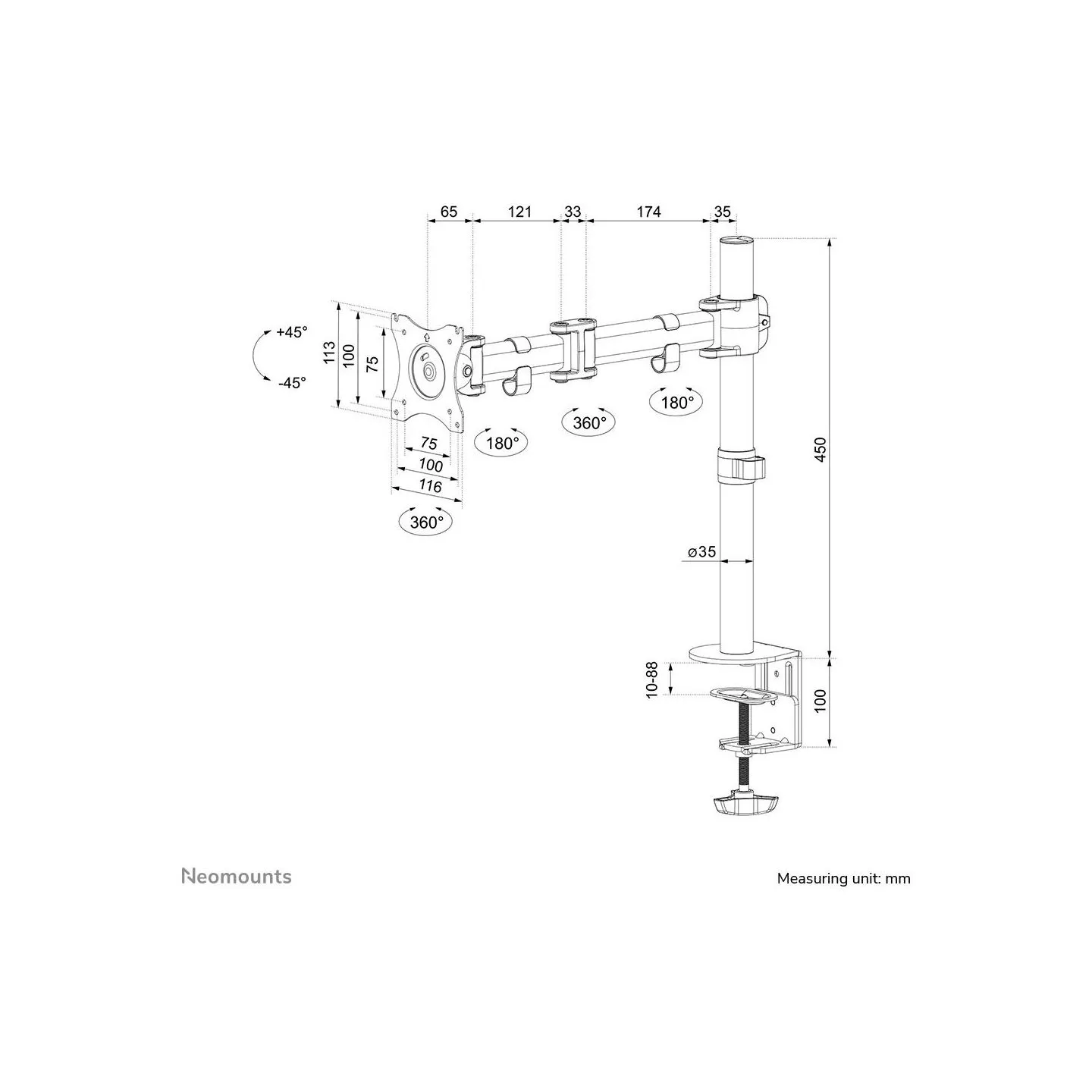 Neomounts MONITOR ACC DESK MOUNT/10-30" NM-D135WHITE NEOMOUNTS