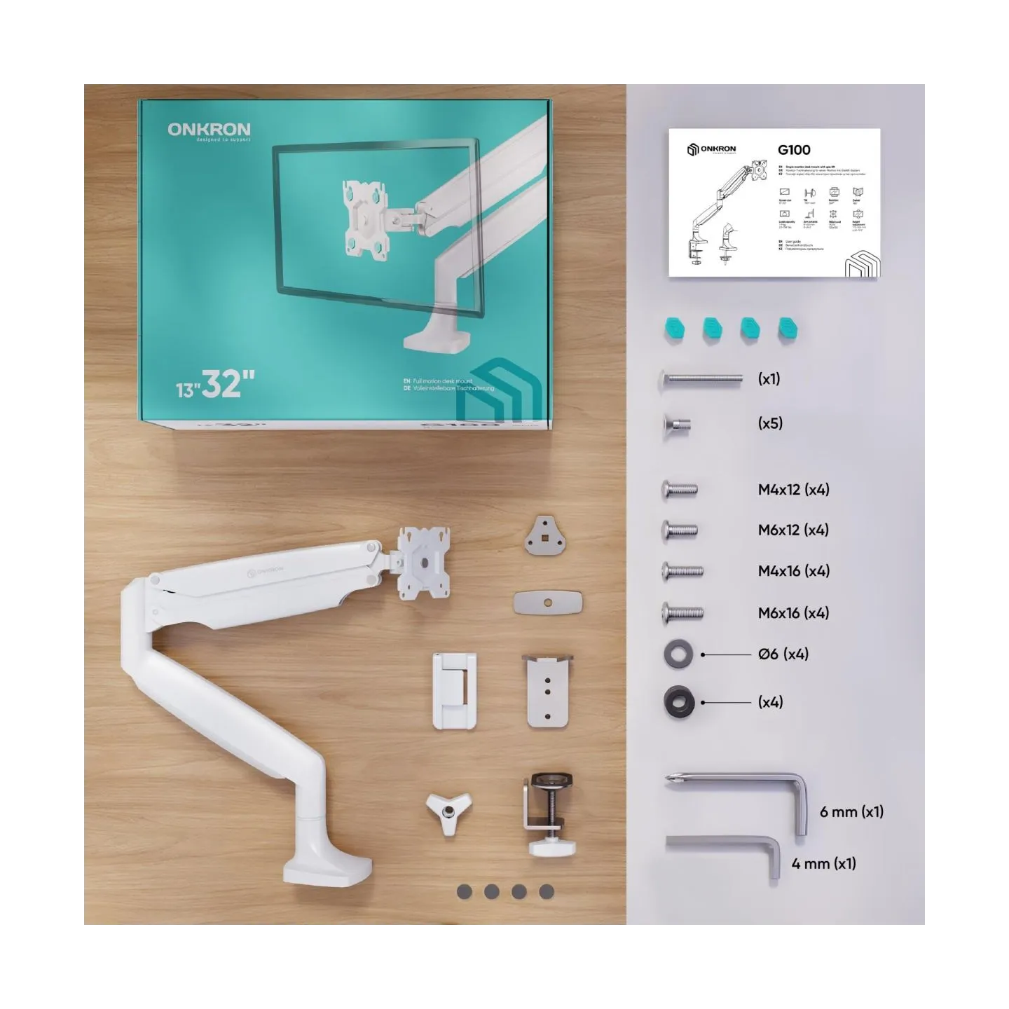 Onkron MONITOR ACC DESK MOUNT/13-32" WHITE G100-W ONKRON