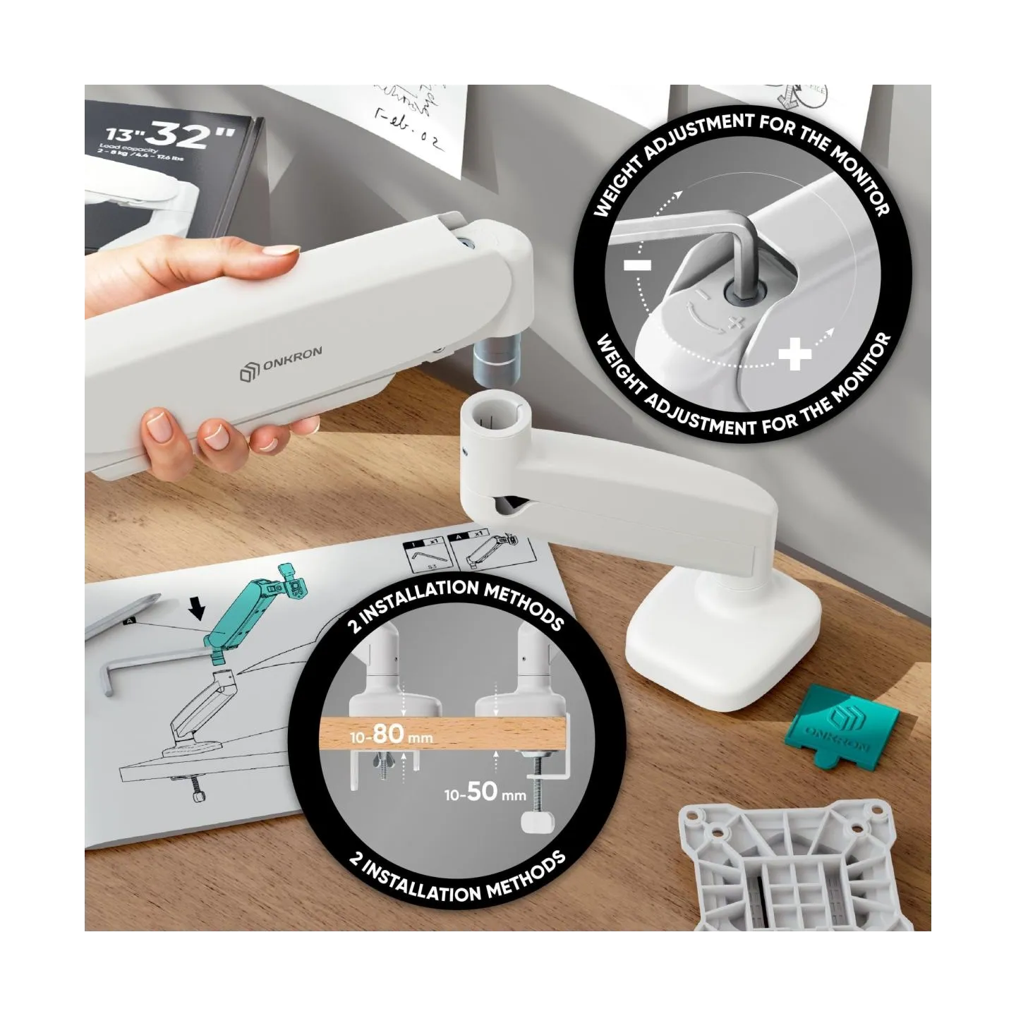 Onkron MONITOR ACC DESK MOUNT/13-32" WHITE G80-W ONKRON