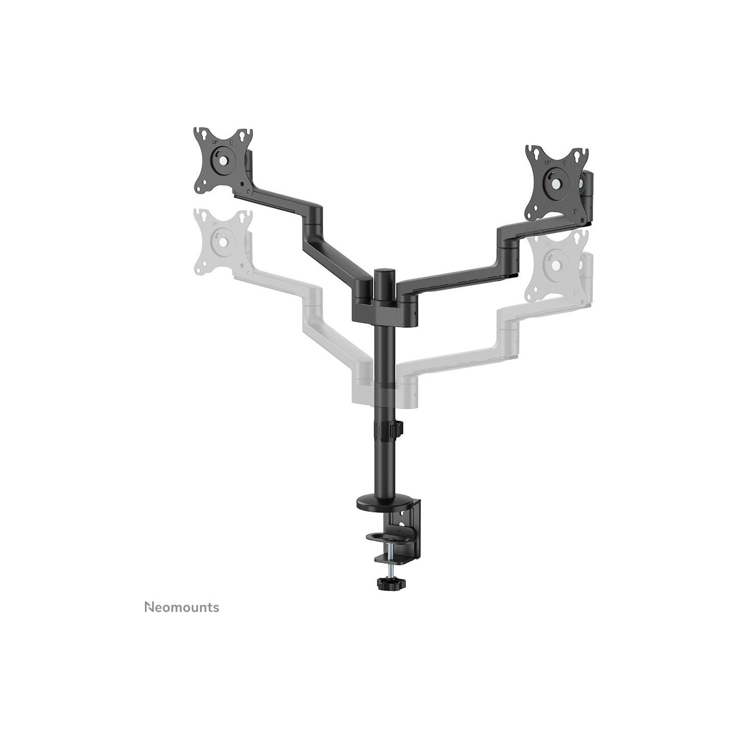 Neomounts SCREEN DESK MOUNT FOR TWO SCREENS, BLACK (CLAMP+GROMMET)