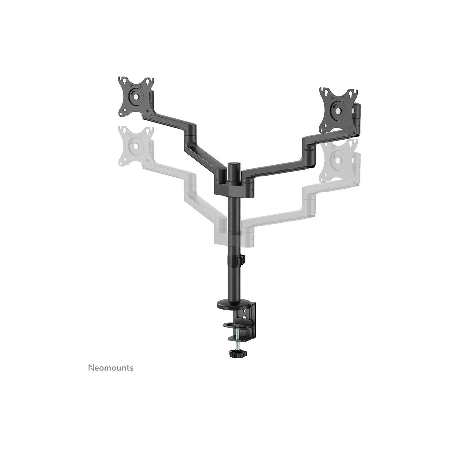Neomounts SCREEN DESK MOUNT FOR TWO SCREENS, BLACK (CLAMP+GROMMET)