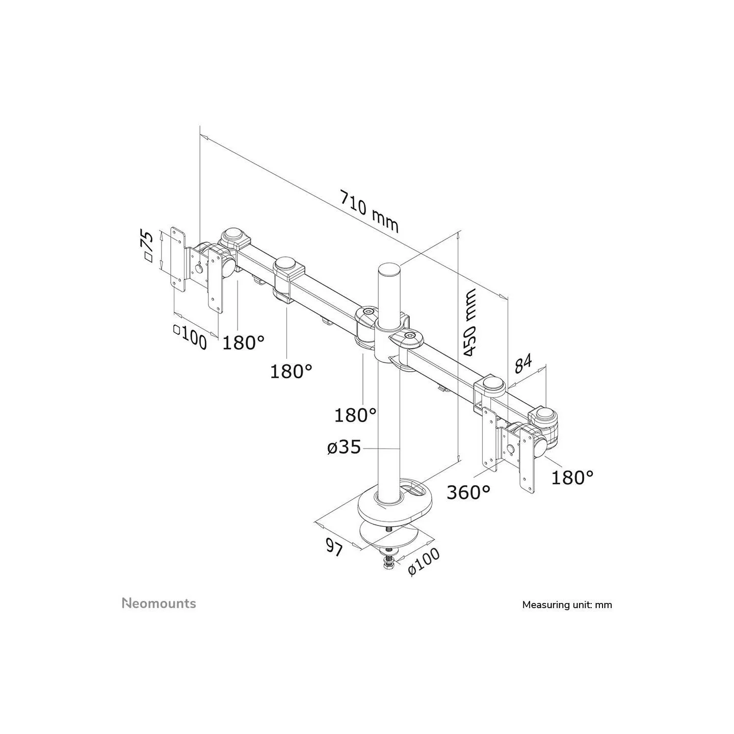 Neomounts NEWSTAR FLAT SCREEN DESK MOUNT (GROMMET) 10-27" BLACK