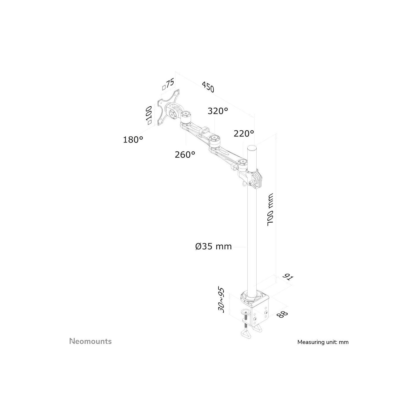 Neomounts TV SET ACC DESK MOUNT SILVER/FPMA-D935POLE70 NEOMOUNTS