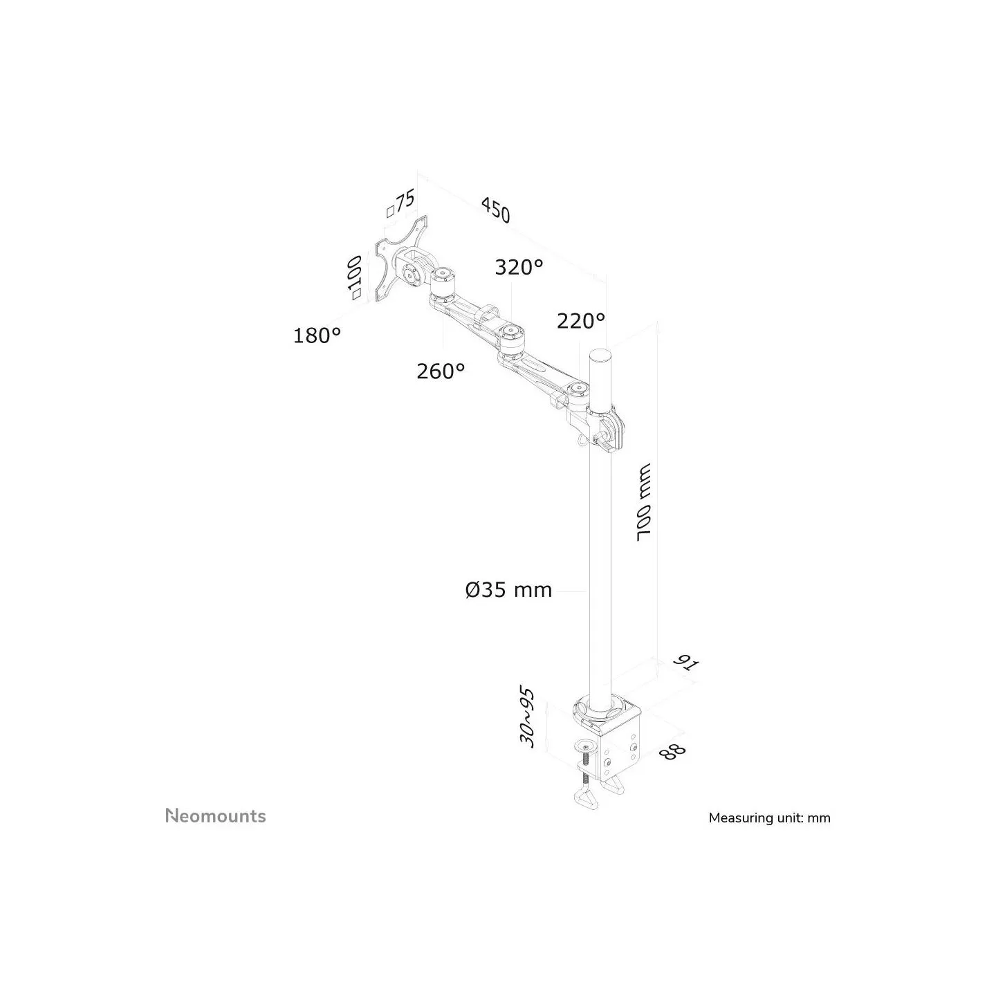 Neomounts TV SET ACC DESK MOUNT SILVER/FPMA-D935POLE70 NEOMOUNTS