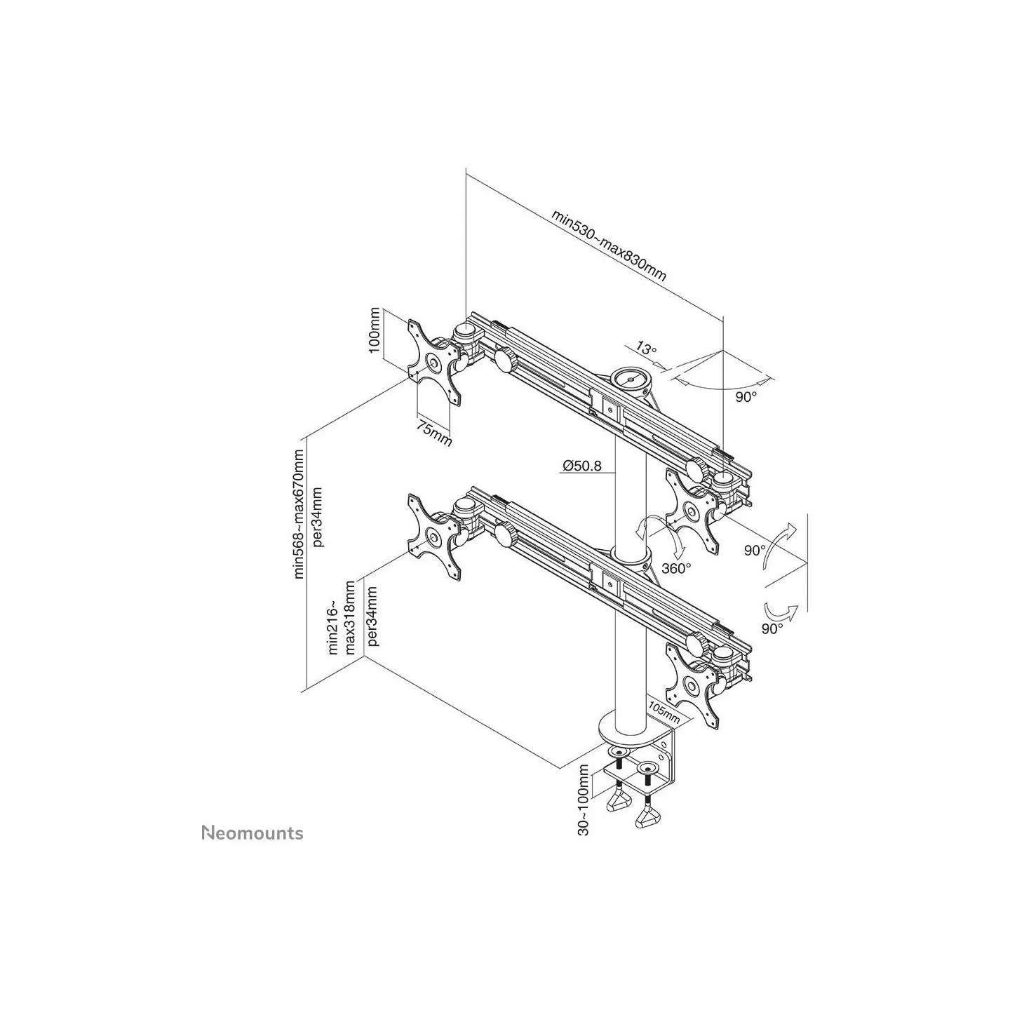 Neomounts TV SET ACC DESK MOUNT BLACK/19-27" FPMA-D700D4 NEOMOUNTS