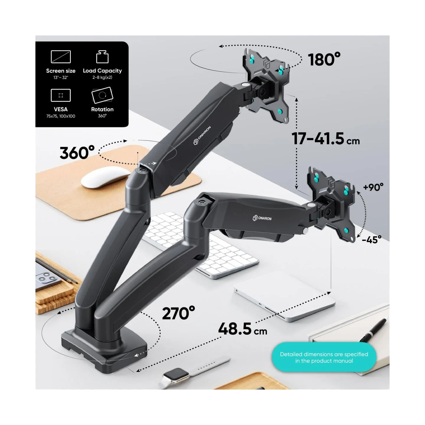 Onkron MONITOR ACC DESK MOUNT/13-32" BLACK G160-B ONKRON