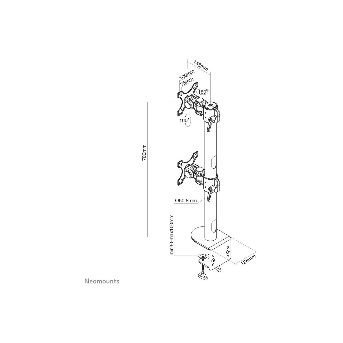 Neomounts NEWSTAR FLAT SCREEN DESK MOUNT (CLAMP), HIGH CAPACITY 10-49" BLACK
