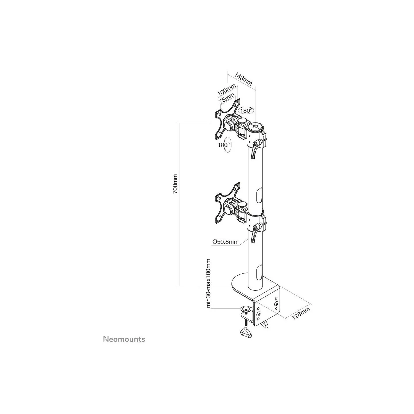 Neomounts NEWSTAR FLAT SCREEN DESK MOUNT (CLAMP), HIGH CAPACITY 10-49" BLACK