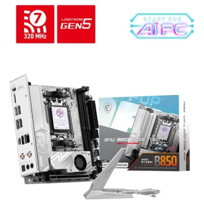 MSI MPG B850I EDGE TI WIFI | Processor family AMD B850 | Processor socket AM5 | DDR5 | Supported hard disk drive interfaces SATA
