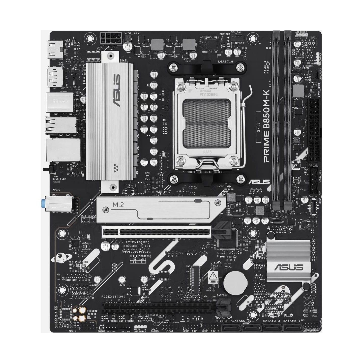 Asus PRIME B850M-K | Processor family AMD | Processor socket AM5 | DDR5 | Supported hard disk drive interfaces SATA, M.2 | Numbe