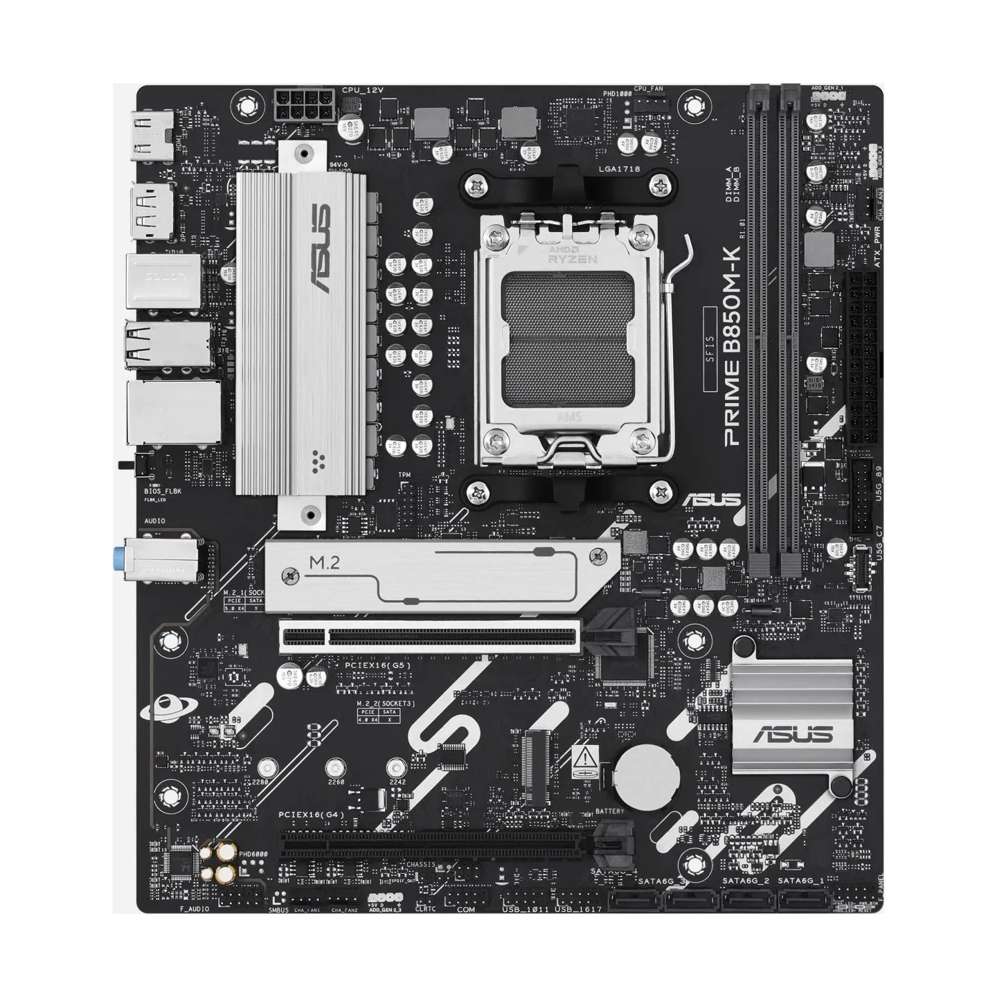 Asus PRIME B850M-K | Processor family AMD | Processor socket AM5 | DDR5 | Supported hard disk drive interfaces SATA, M.2 | Numbe