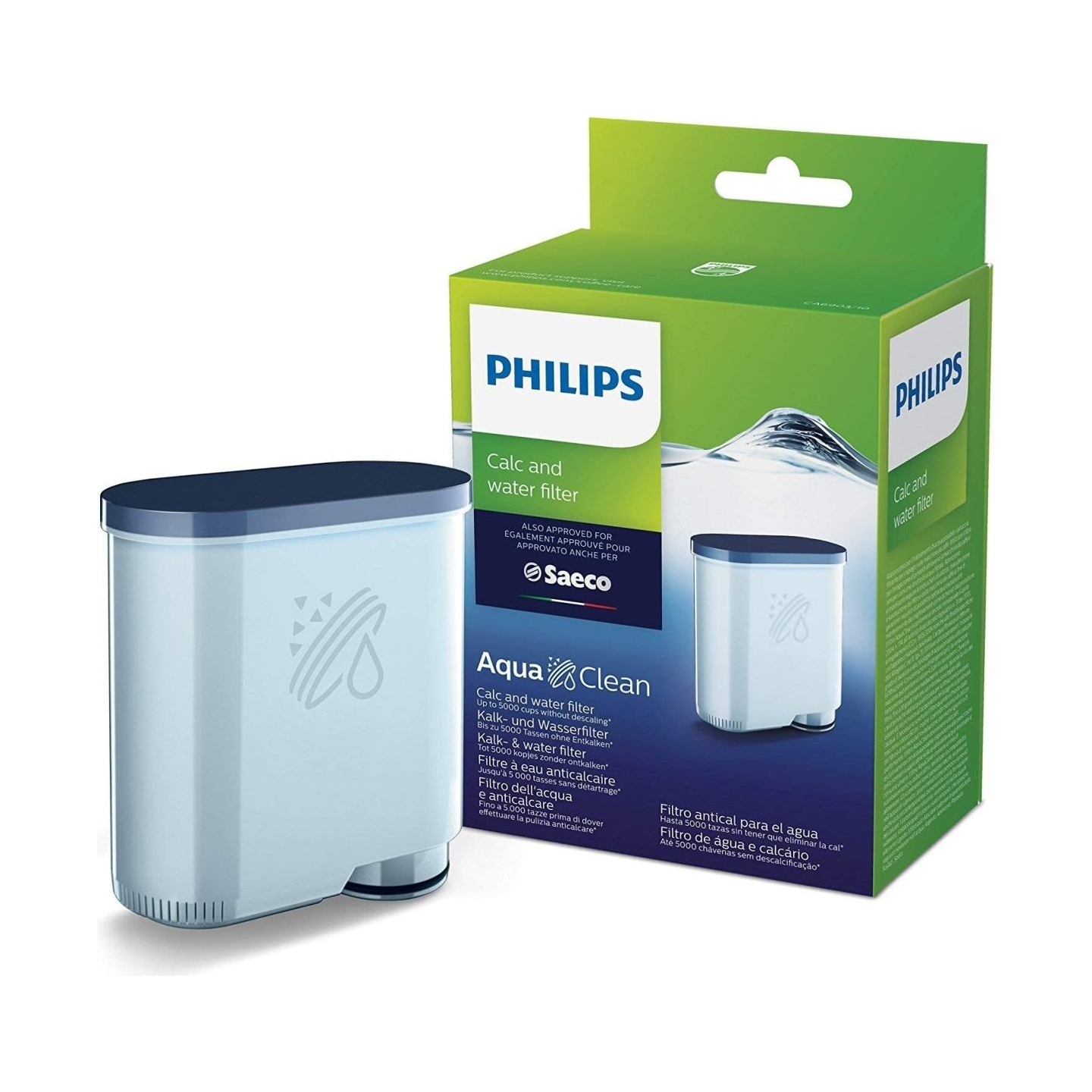 Philips Calc and Water filter CA6903/10 Same as CA6903/00 No descaling up to 5000 cups* Prolong machine lifetime 1x AquaClean Fi