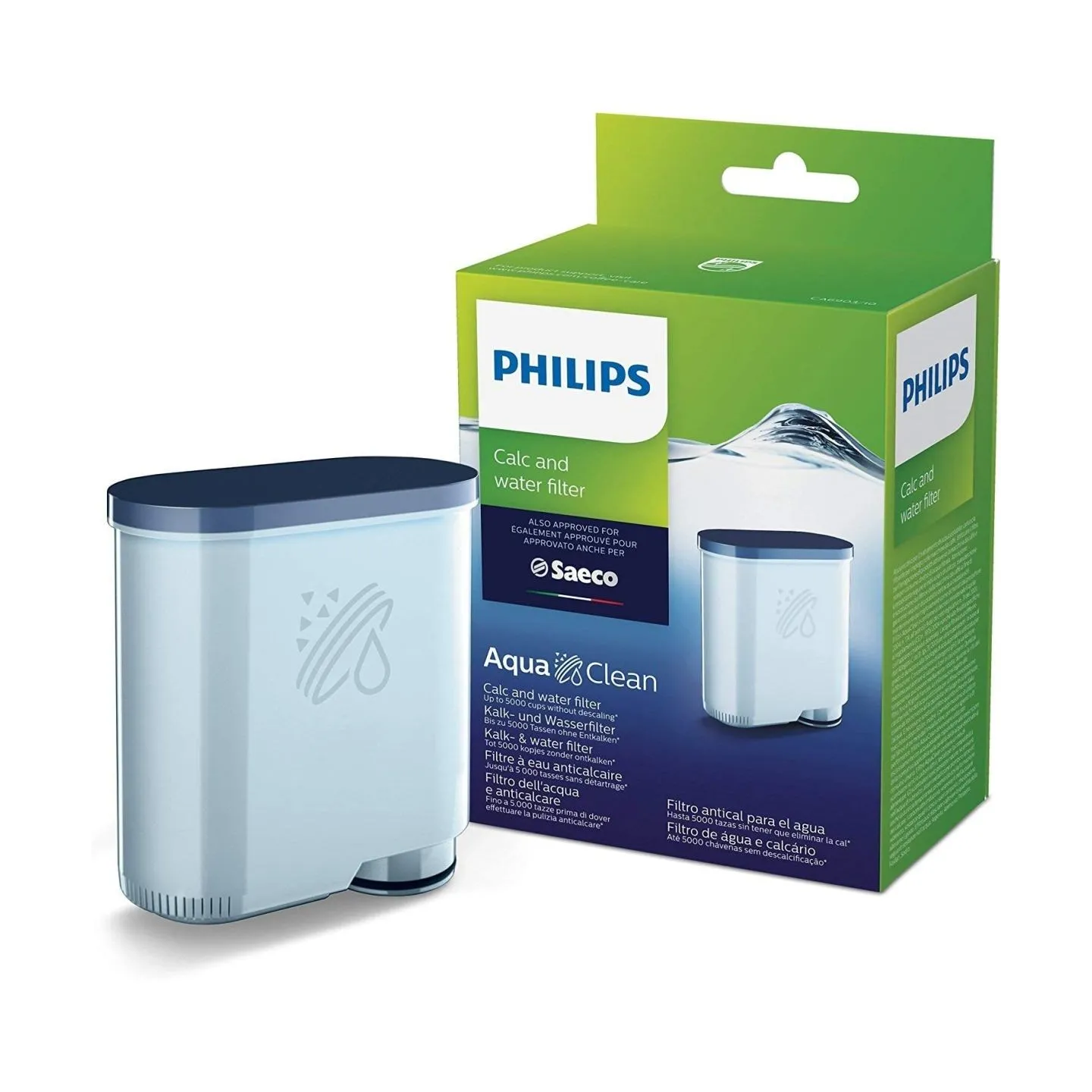 Philips Calc and Water filter CA6903/10 Same as CA6903/00 No descaling up to 5000 cups* Prolong machine lifetime 1x AquaClean Fi