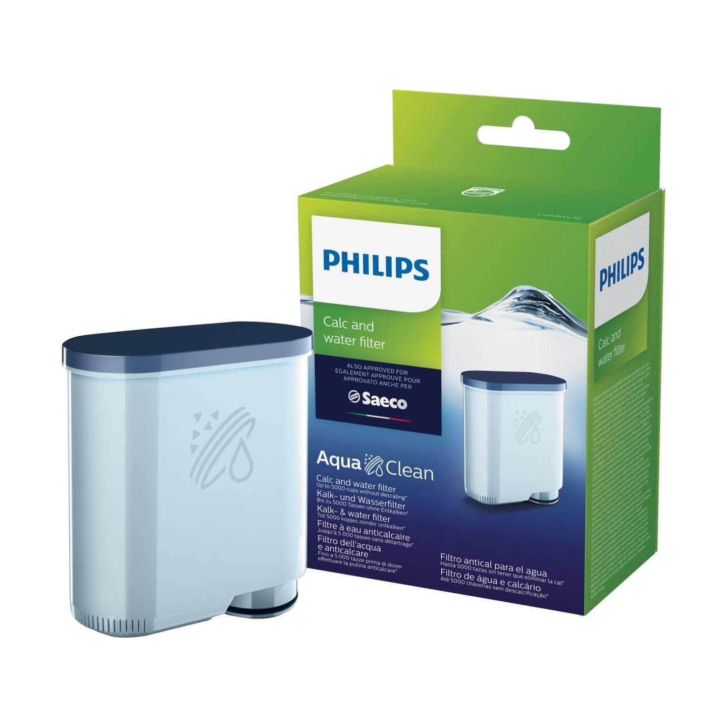 Philips Calc and Water filter CA6903/10 Same as CA6903/00 No descaling up to 5000 cups* Prolong machine lifetime 1x AquaClean Fi