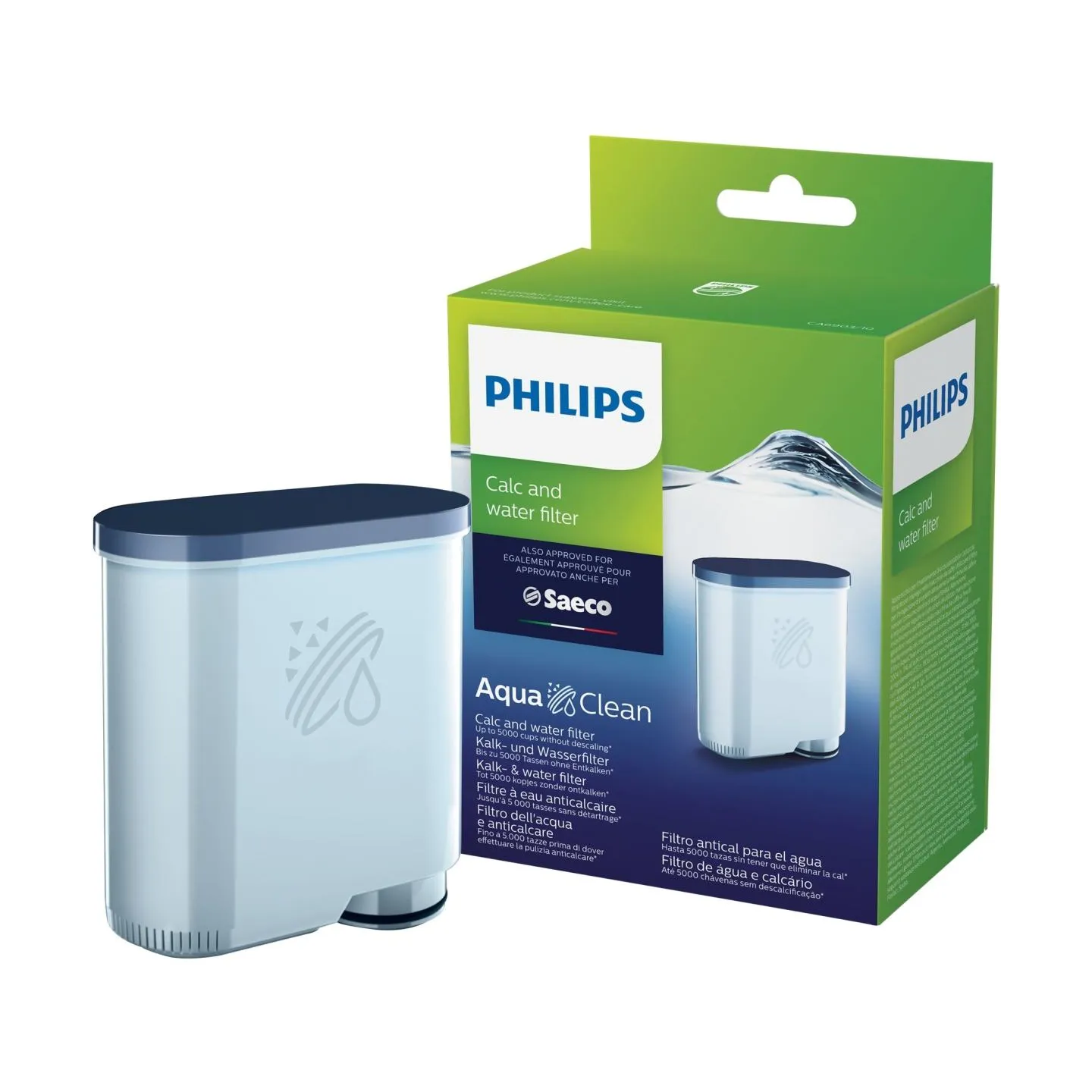 Philips Calc and Water filter CA6903/10 Same as CA6903/00 No descaling up to 5000 cups* Prolong machine lifetime 1x AquaClean Fi