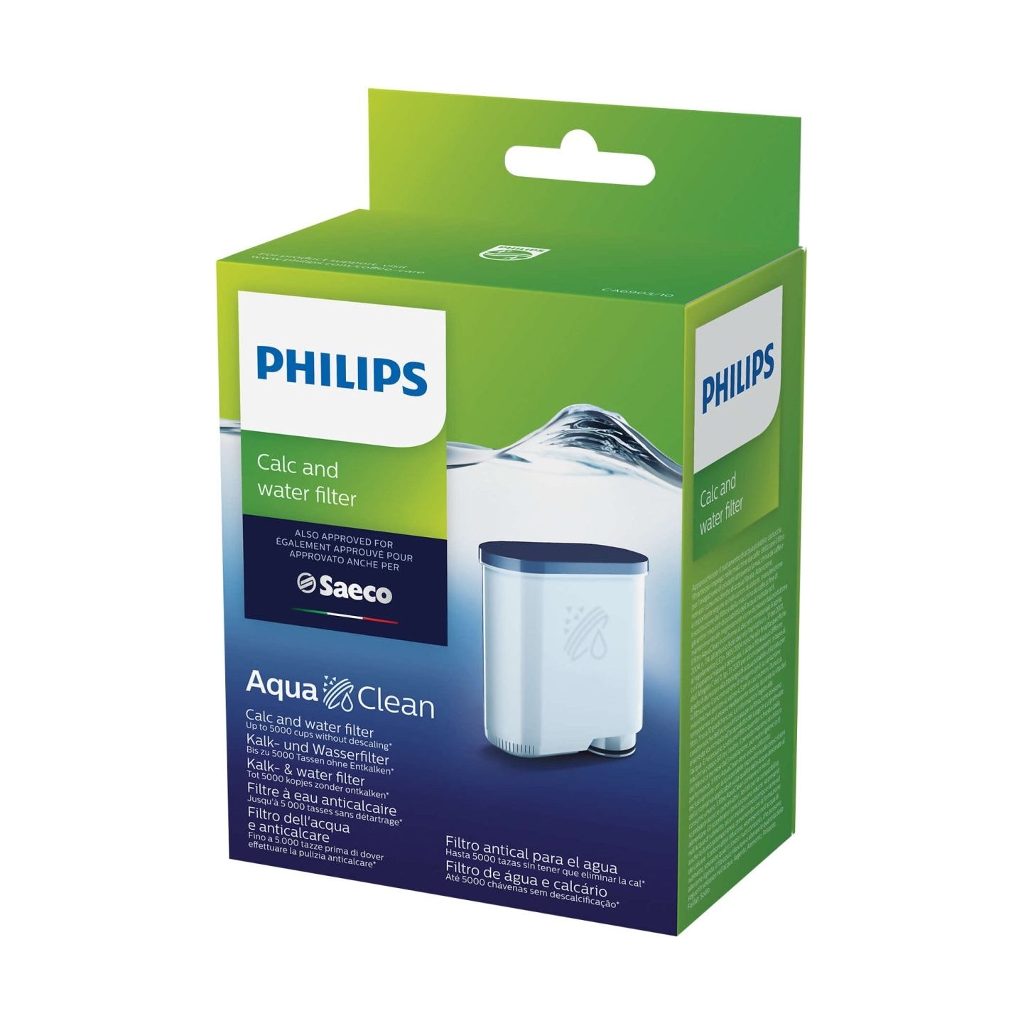 Philips Calc and Water filter CA6903/10 Same as CA6903/00 No descaling up to 5000 cups* Prolong machine lifetime 1x AquaClean Fi