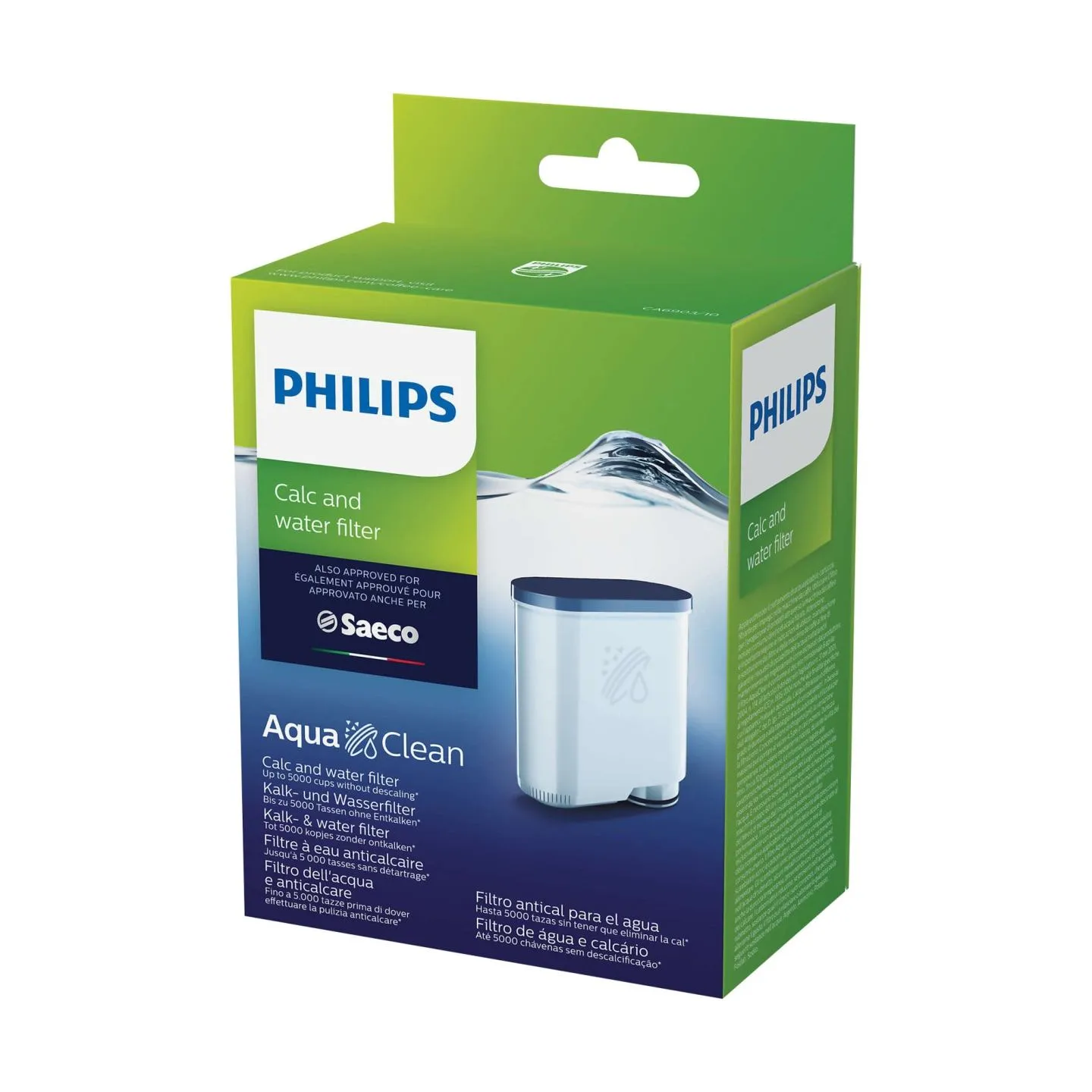 Philips Calc and Water filter CA6903/10 Same as CA6903/00 No descaling up to 5000 cups* Prolong machine lifetime 1x AquaClean Fi