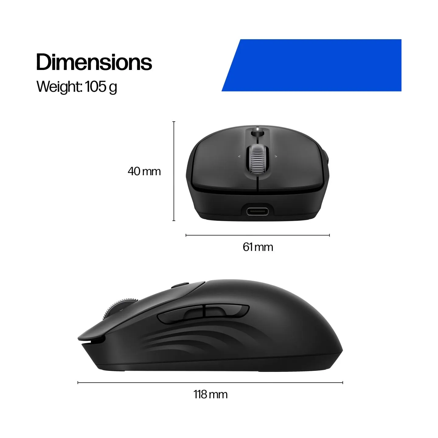 HP 705 Super Capacitor Wireless Mouse - Multi-Device, Programmable, 4-way scrolling, Ultra-Fast Rechargeable, Multi Surface, 600
