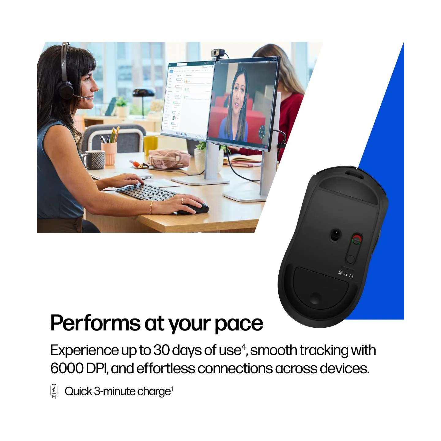 HP 705 Super Capacitor Wireless Mouse - Multi-Device, Programmable, 4-way scrolling, Ultra-Fast Rechargeable, Multi Surface, 600