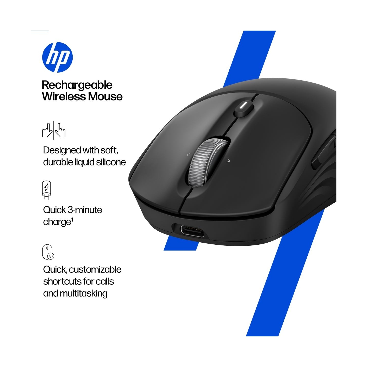 HP 705 Super Capacitor Wireless Mouse - Multi-Device, Programmable, 4-way scrolling, Ultra-Fast Rechargeable, Multi Surface, 600