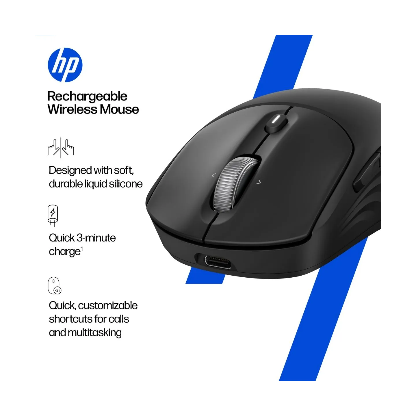HP 705 Super Capacitor Wireless Mouse - Multi-Device, Programmable, 4-way scrolling, Ultra-Fast Rechargeable, Multi Surface, 600