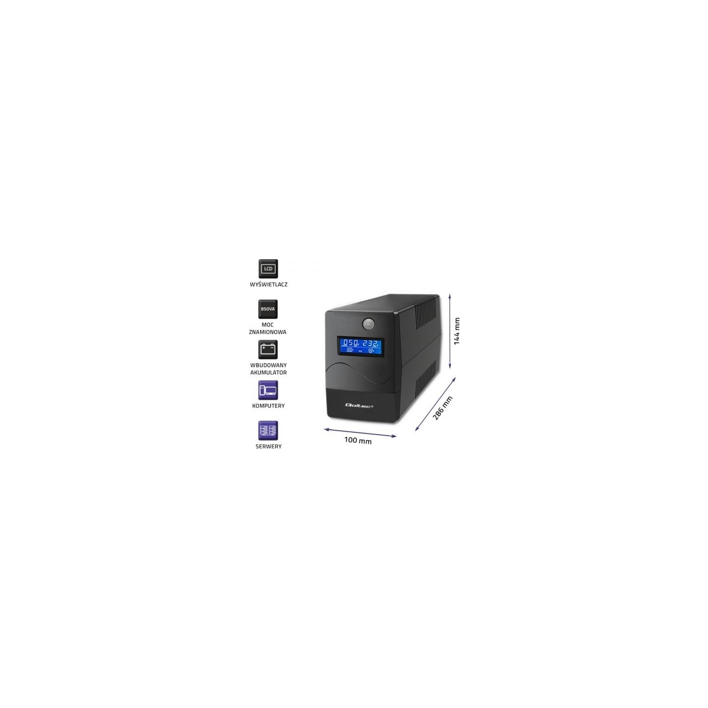 Qoltec 53979 UPS Monolith 850VA 480W LCD