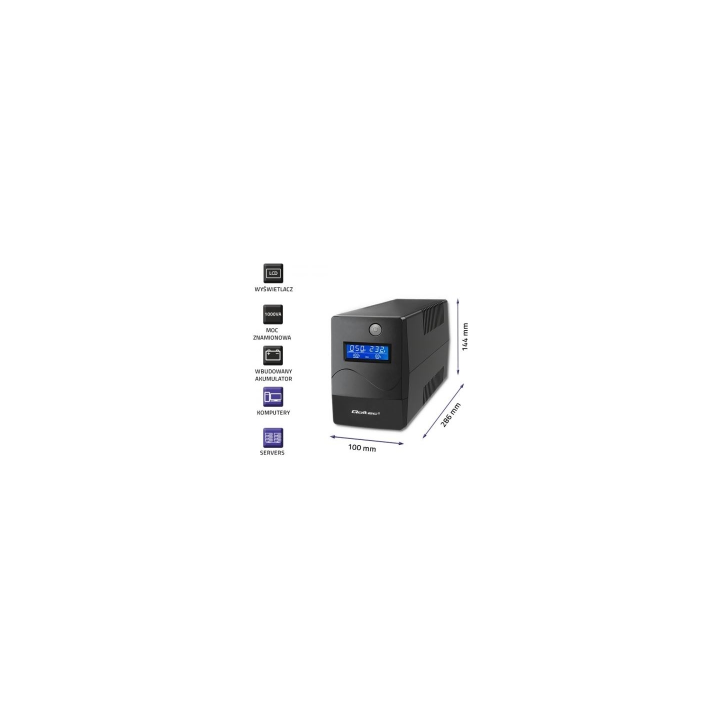 Qoltec 53980 UPS Monolith 1000VA 600W