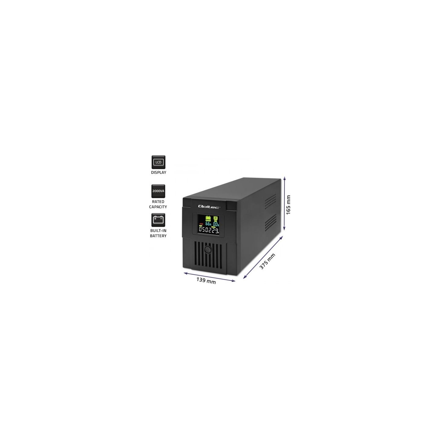 Qoltec 53771 UPS 2000VA 1200W LCD