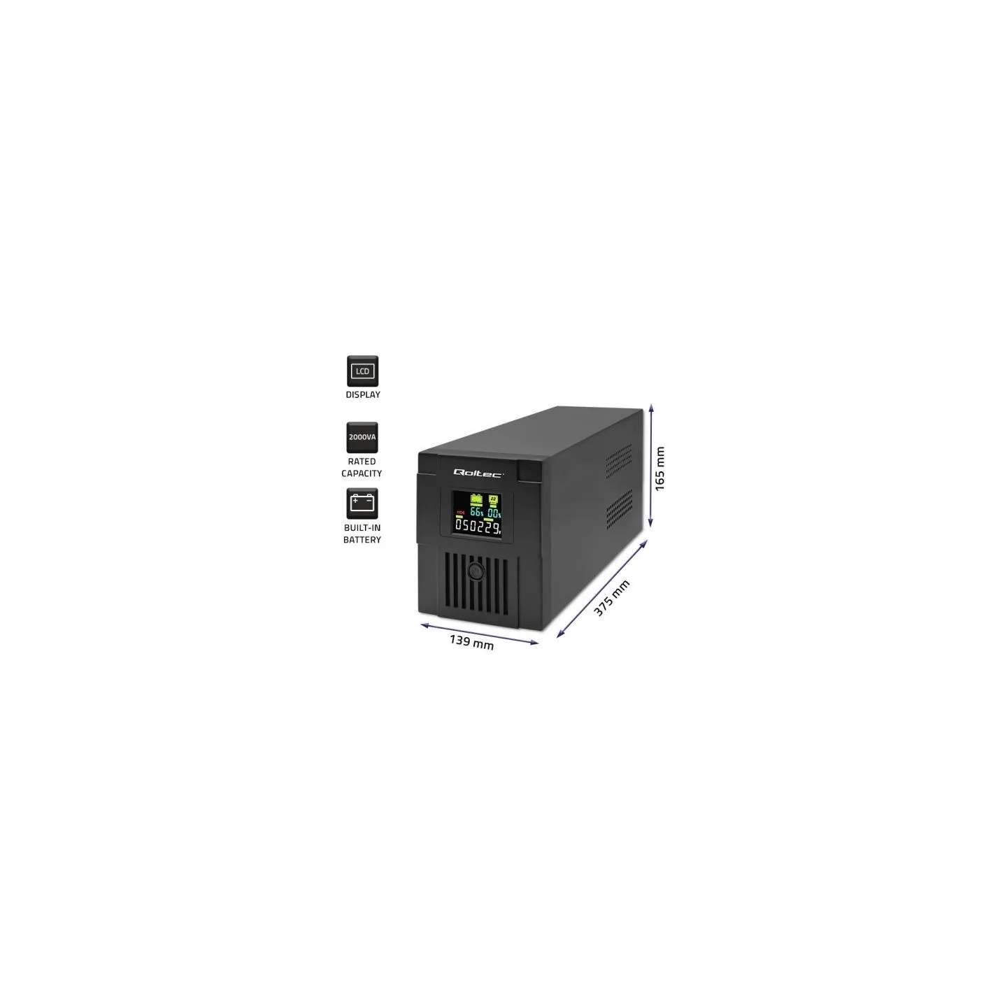Qoltec 53771 UPS 2000VA 1200W LCD