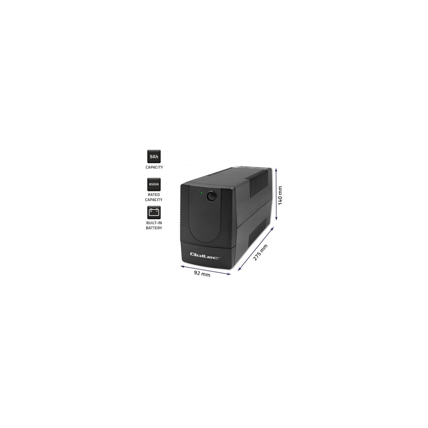 Qoltec 53773 UPS 850VA 480W