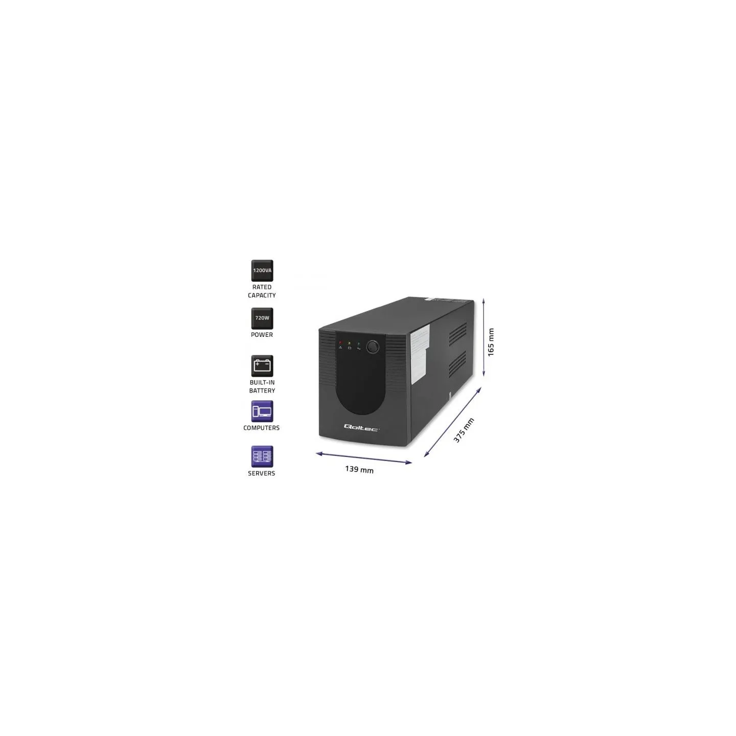 Qoltec 53775 UPS 1200VA 720W