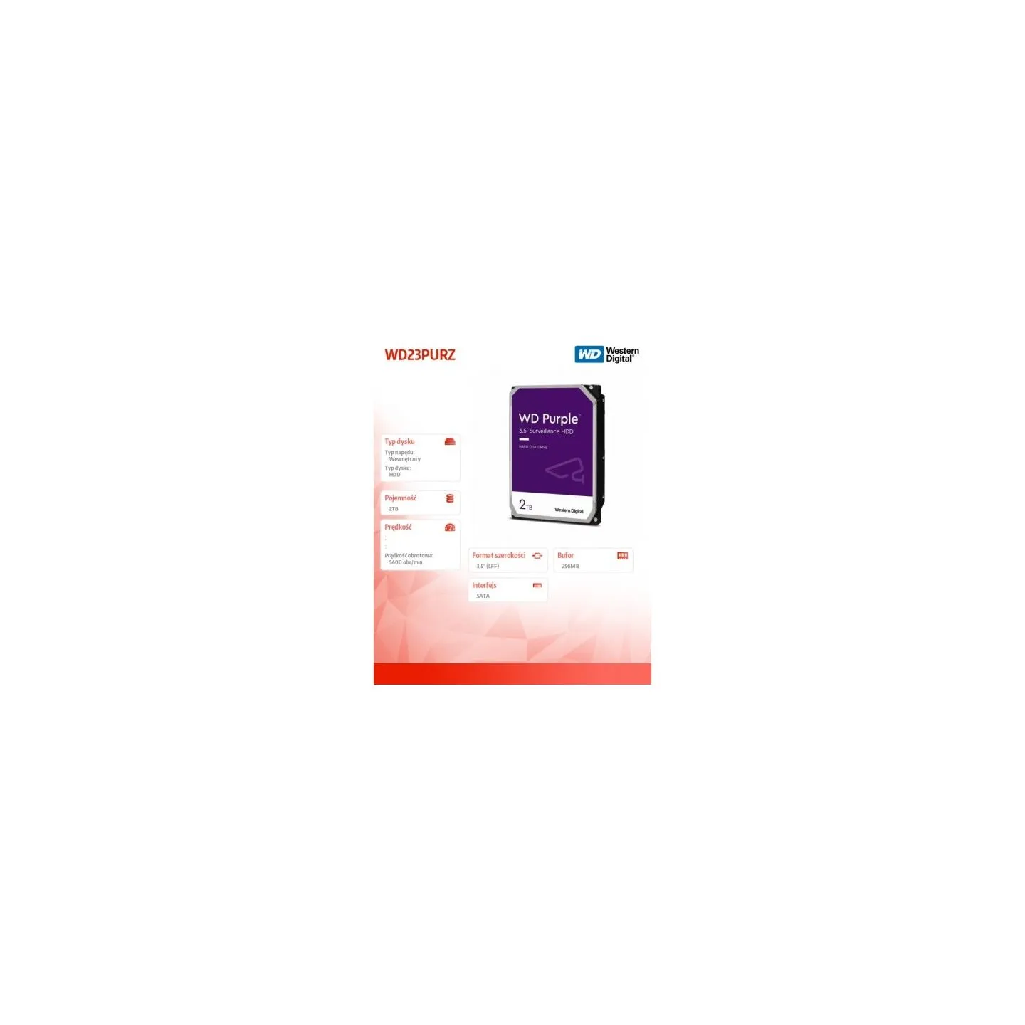 WD HDD WD Purple 2TB 3,5 256 MB 5400RPM WD23PURZ