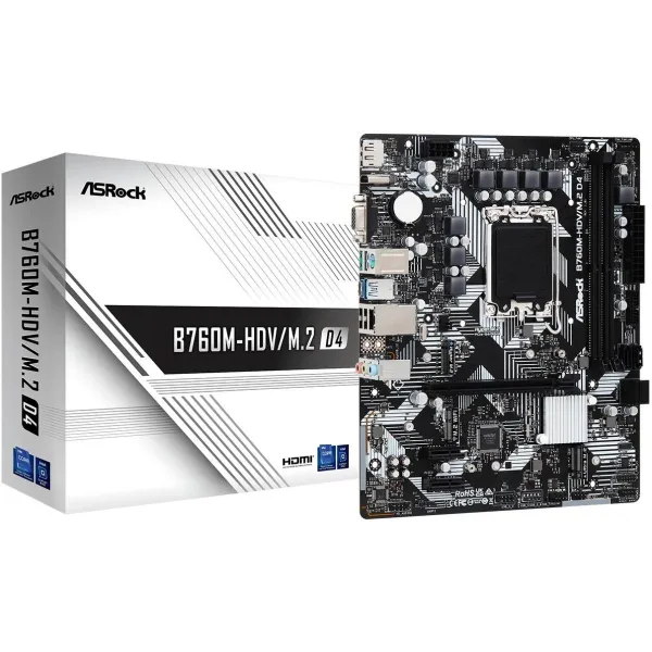 Asrock Mainboard|ASROCK|Intel B760 Express|LGA1700|Micro-ATX|Memory DDR4|Memory slots 2|2xPCI-Express 3.0 1x|1xPCI-Express 4.0 1
