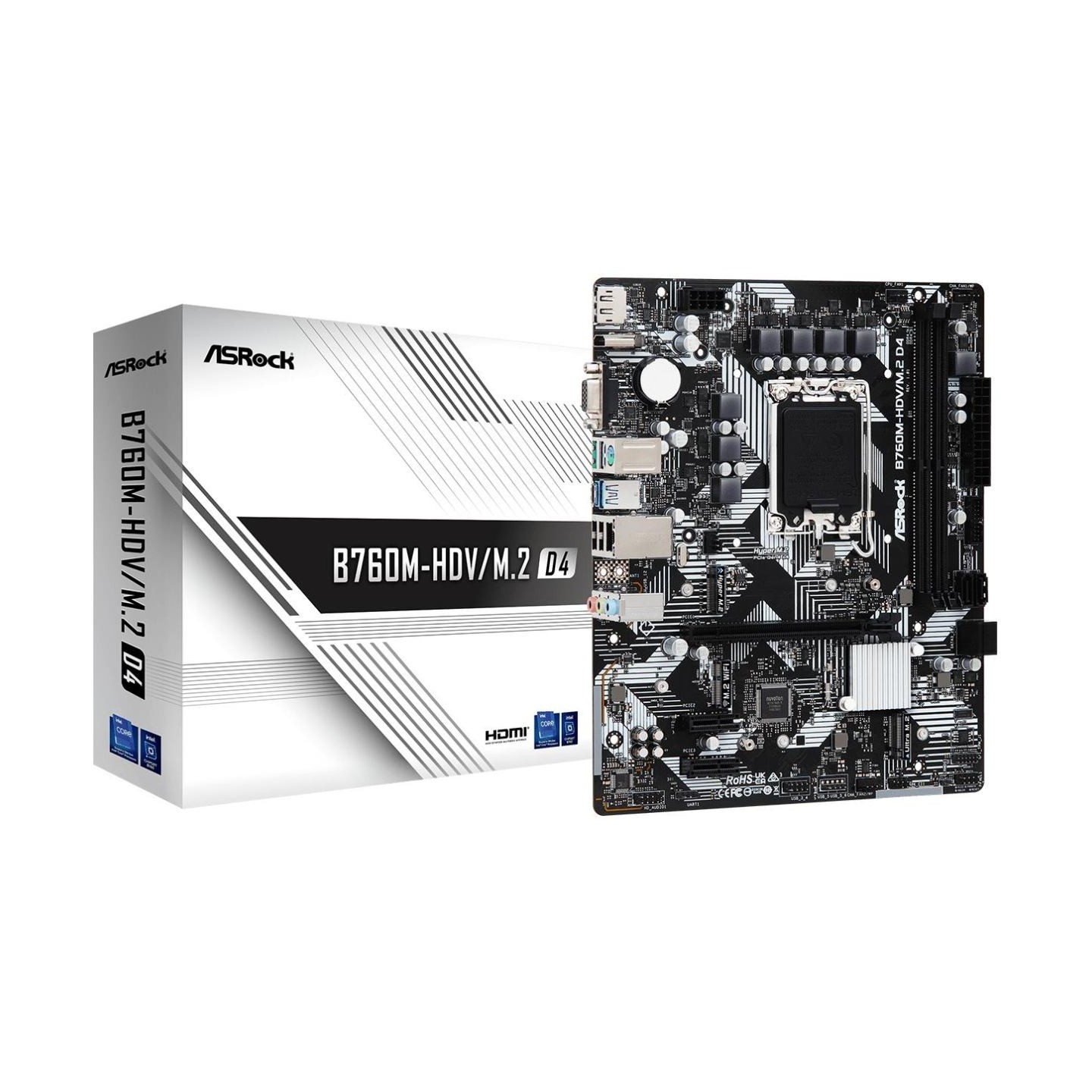 Asrock Mainboard|ASROCK|Intel B760 Express|LGA1700|Micro-ATX|Memory DDR4|Memory slots 2|2xPCI-Express 3.0 1x|1xPCI-Express 4.0 1