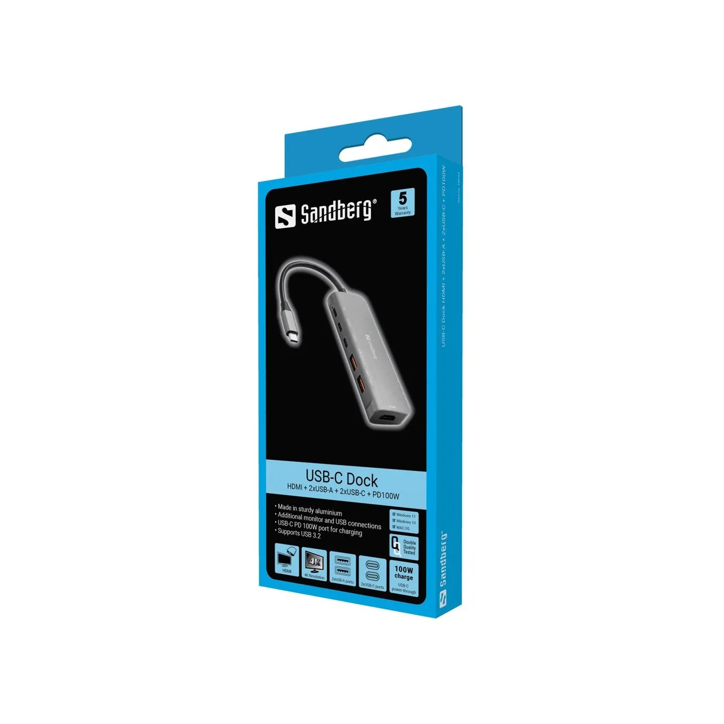 Sandberg 136-65 USB-C Dock HDMI+2xA+2xC+PD100W