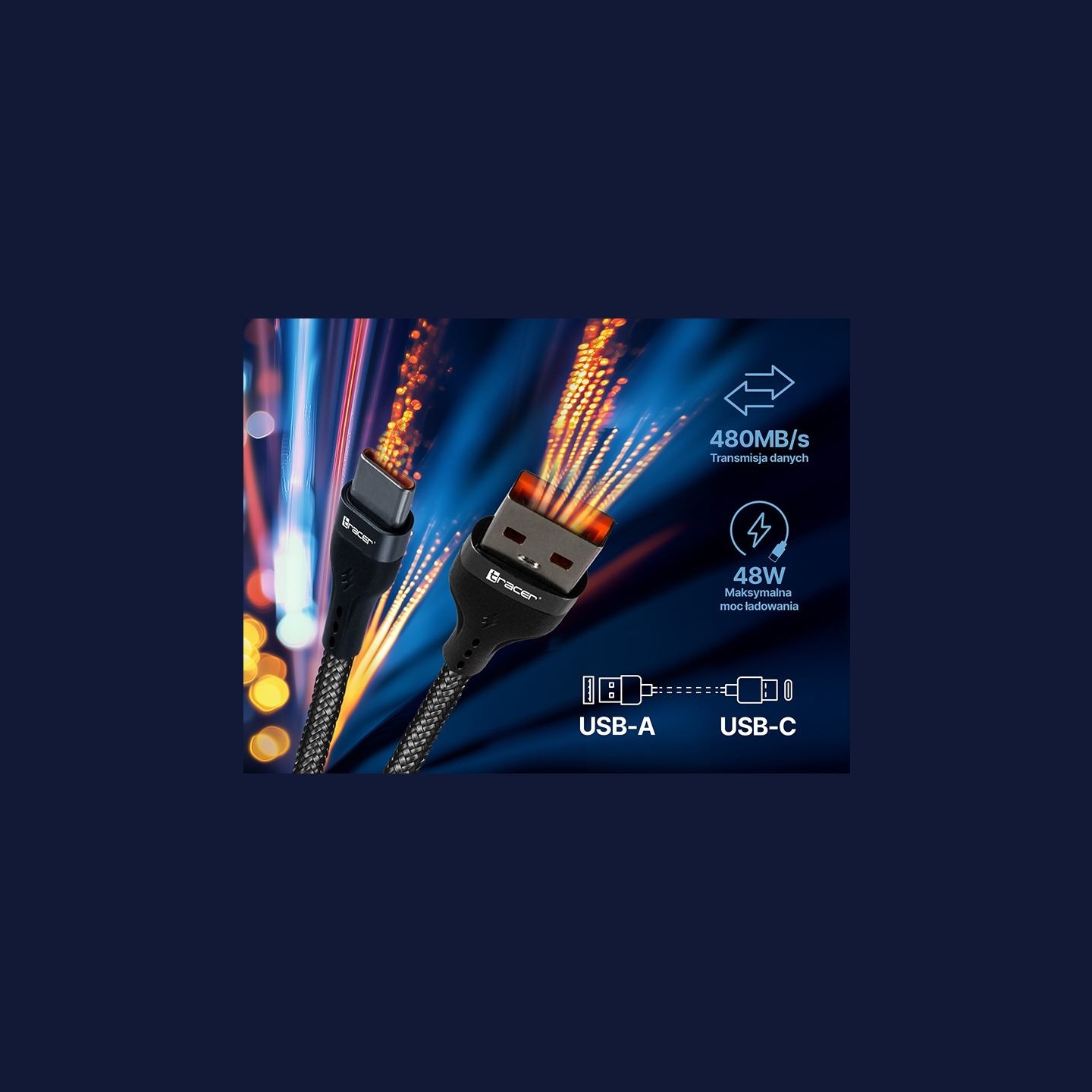 Tracer 47486 USB A - USB C  M/M 1m  Cable Black