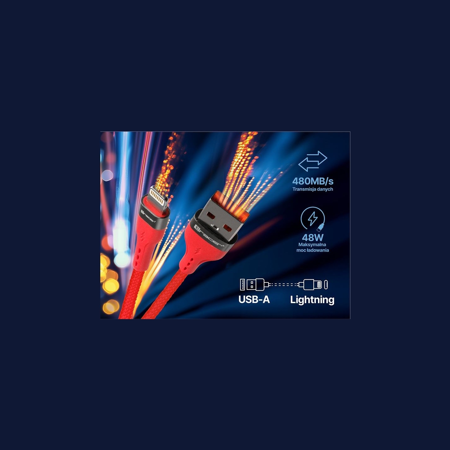 Tracer 47492 USB A - Lightning M/M 1m  Cable Red