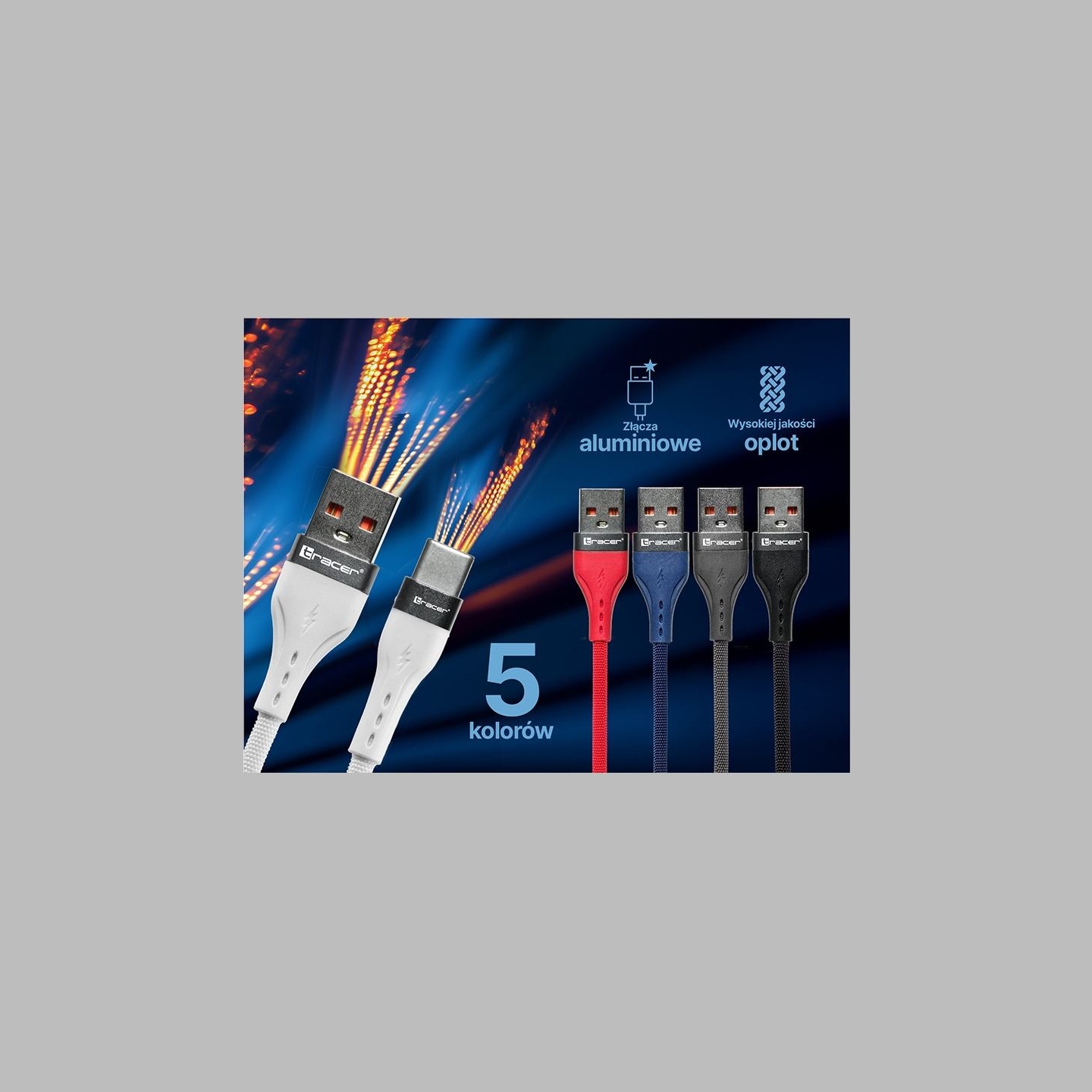 Tracer 47487 USB A - Type C M/M 1m  Cable Grey