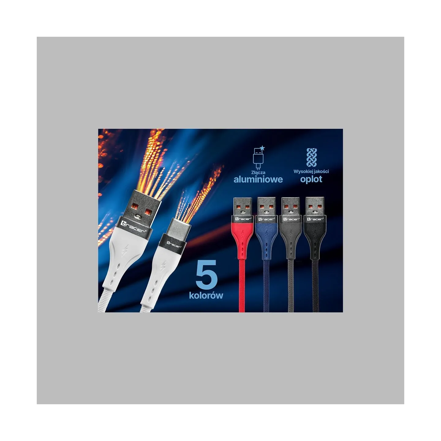 Tracer 47487 USB A - Type C M/M 1m  Cable Grey