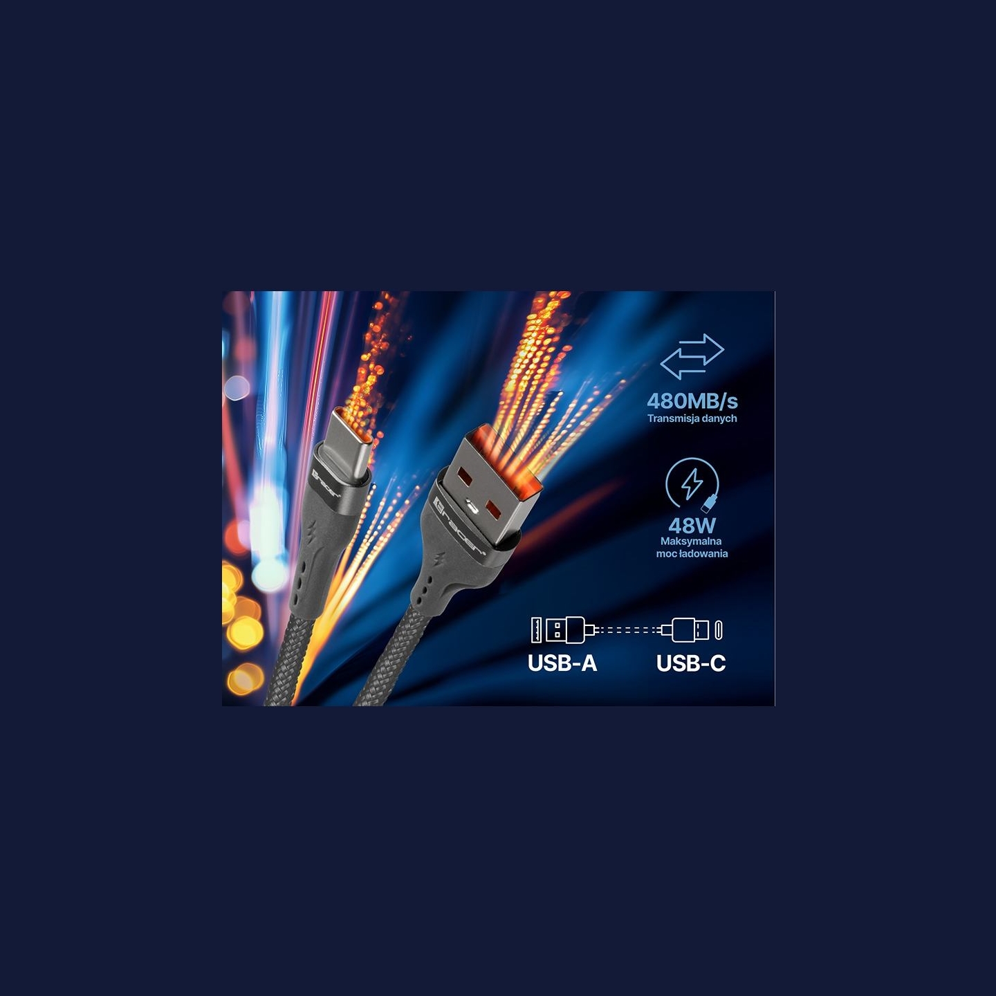 Tracer 47487 USB A - Type C M/M 1m  Cable Grey