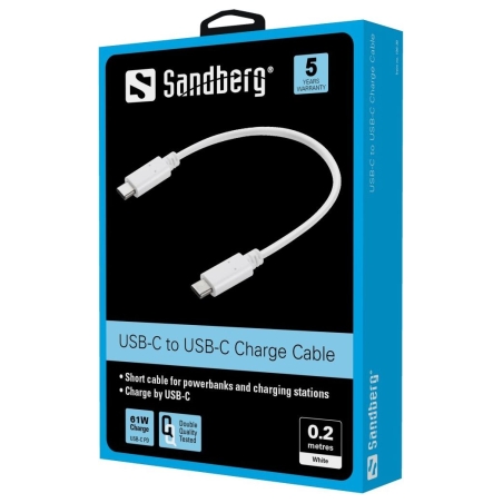 Sandberg 136-30 USB-C to USB-C Charge Cable White, 0.2M