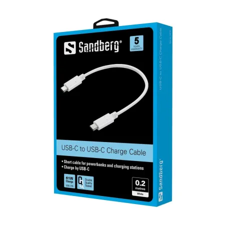 Sandberg 136-30 USB-C to USB-C Charge Cable White, 0.2M