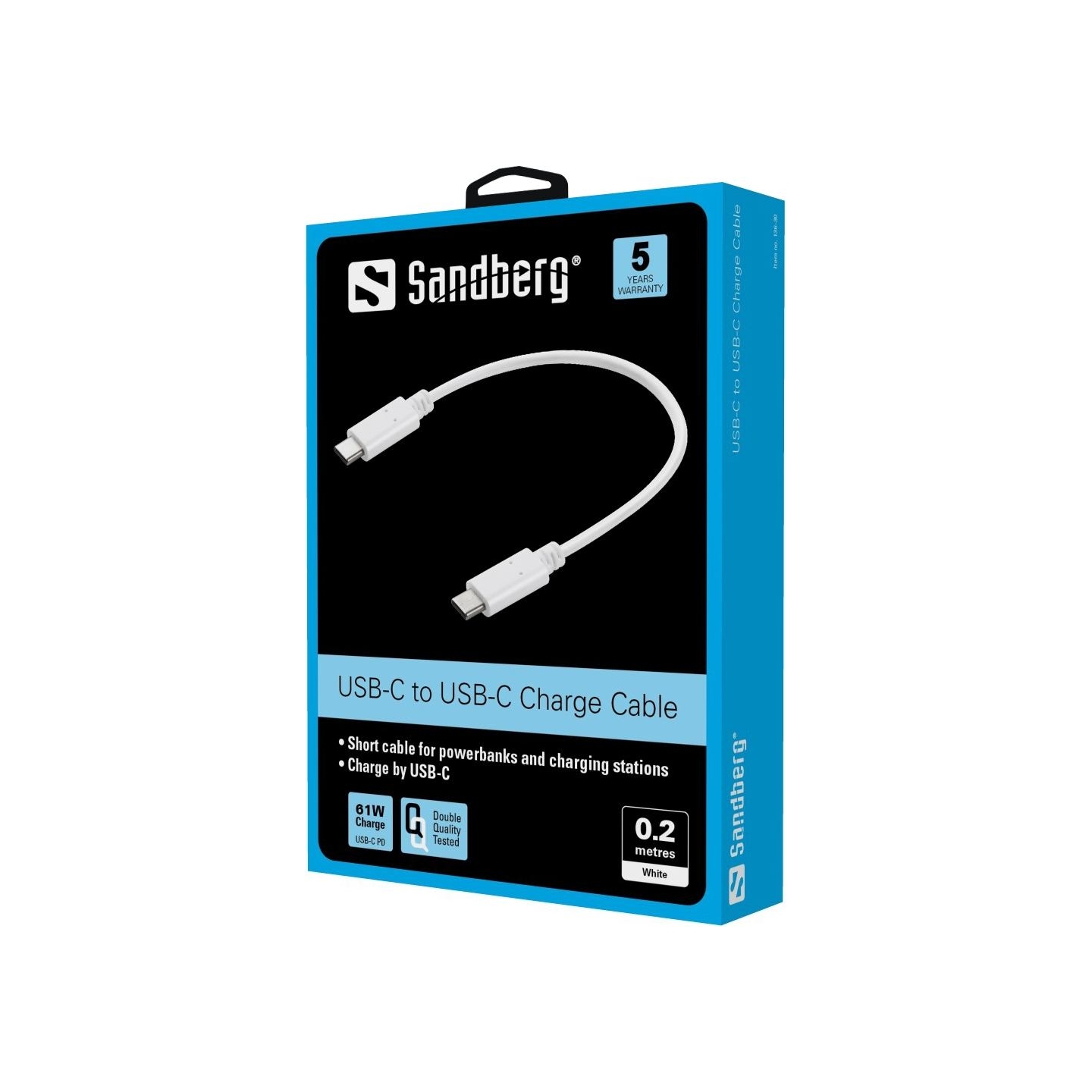 Sandberg 136-30 USB-C to USB-C Charge Cable White, 0.2M