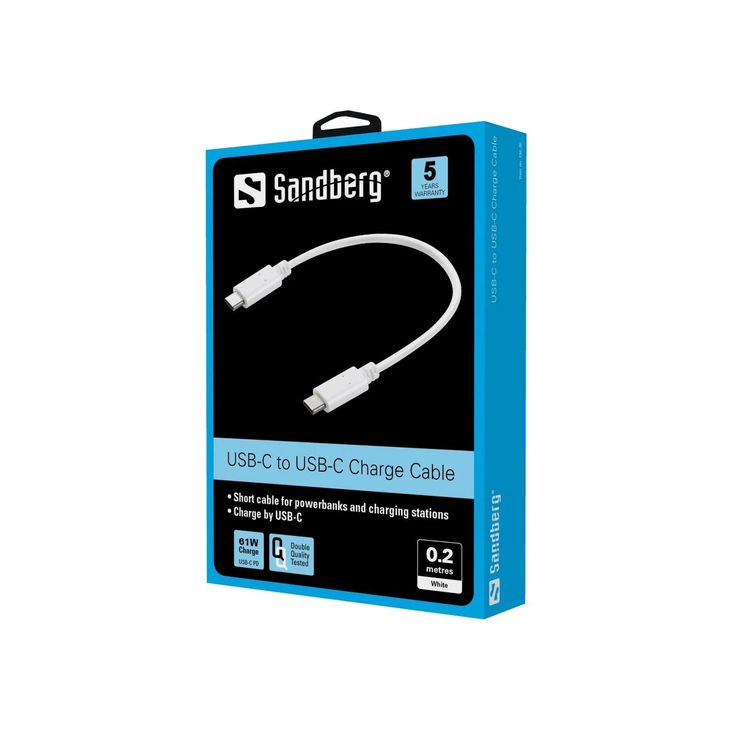 Sandberg 136-30 USB-C to USB-C Charge Cable White, 0.2M