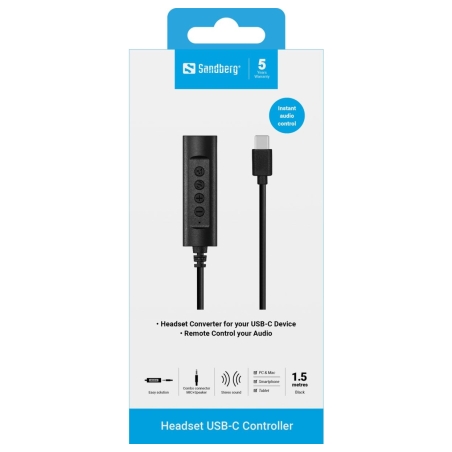 Sandberg 136-73 Headset USB-C Controller 1.5m